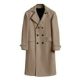 thumbnail image 5 of Winter Men's Solid Color Single-faced Wool Overcoat Double-breasted Extended Coat Khaki XXXL, 5 of 5