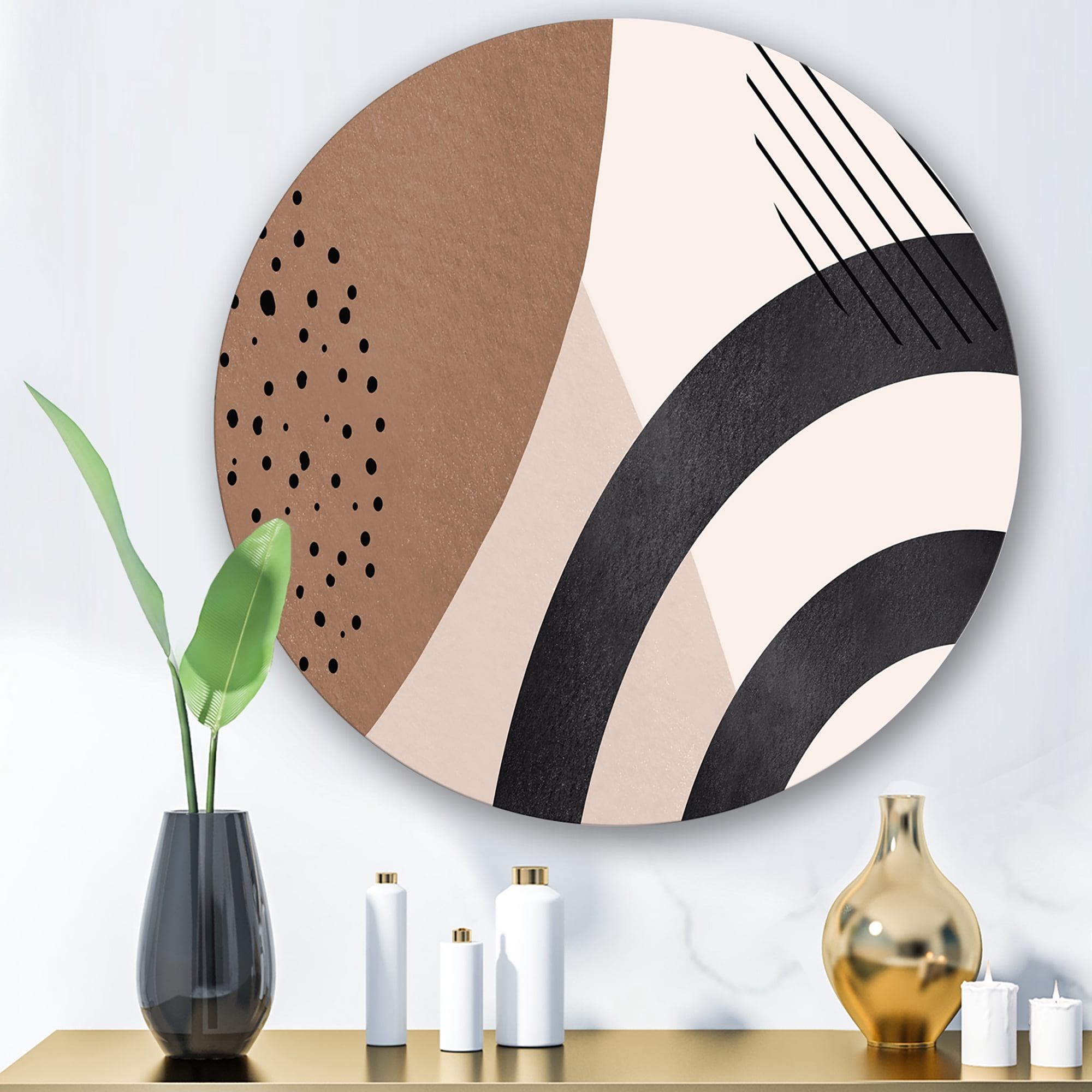 Designart 'Abstract Ivory Shapes and Shapes in Terracotta III' Modern Circle Metal Wall Art 11x11 - Disc of 11