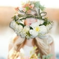 thumbnail image 2 of Floral Crown Bridal Headpiece Flower Headband with Ribbon, Children Knitting Headband Hair Wreath Garland Headbands for Party Events Festival Beige, 2 of 6