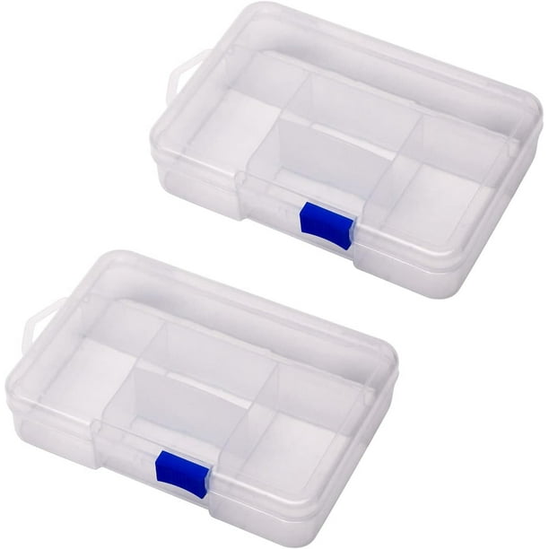 Wekity Clear Plastic Organizer Box,5 Grids Fixed Storage Container