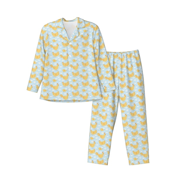 Balery Roosters Pijama para Hombre de Dos Piezas con Manga Larga, Conjunto de Dormir y Descanso Suave con Bolsillos-Medium