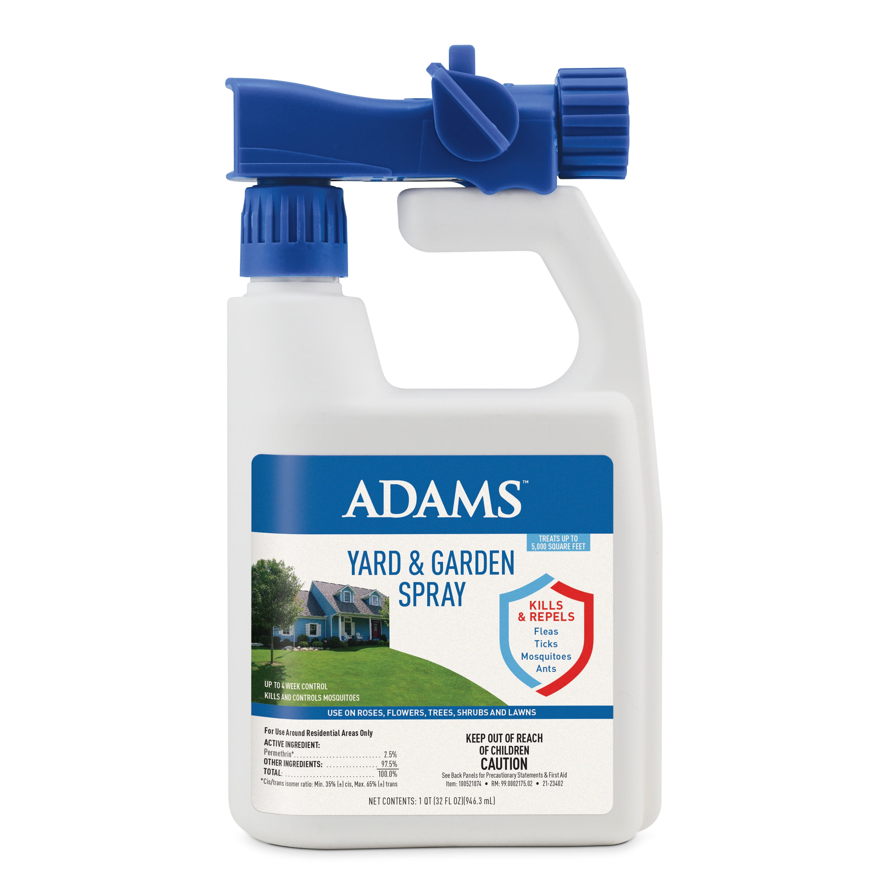 Adams Insect & Pest Repellent Yard & Garden Hose Sprayer Kills Fleas, Ticks, Mosquitoes, 32 fl oz