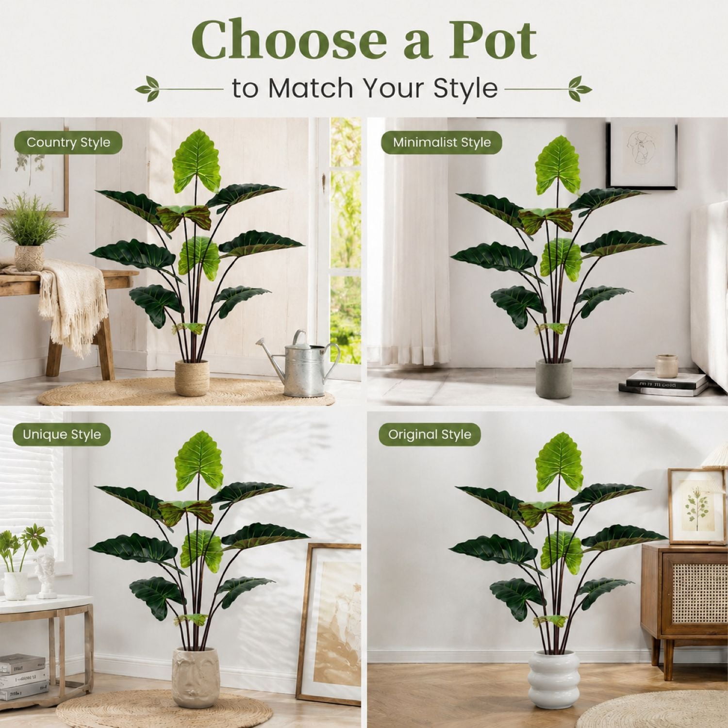Easy4Home 5.4FT Artificial Plant Fake Caladium Plant Potted Indoor Faux Floor Plant for Home Office Decor, Green