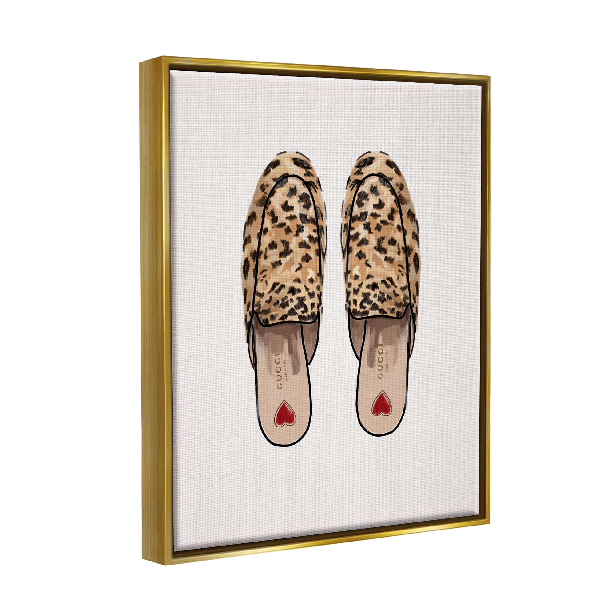 Stupell Industries Leopard Pattern Loafers Beauty & Fashion Painting Gold Floater Framed Art Print Wall Art, 25 x 31