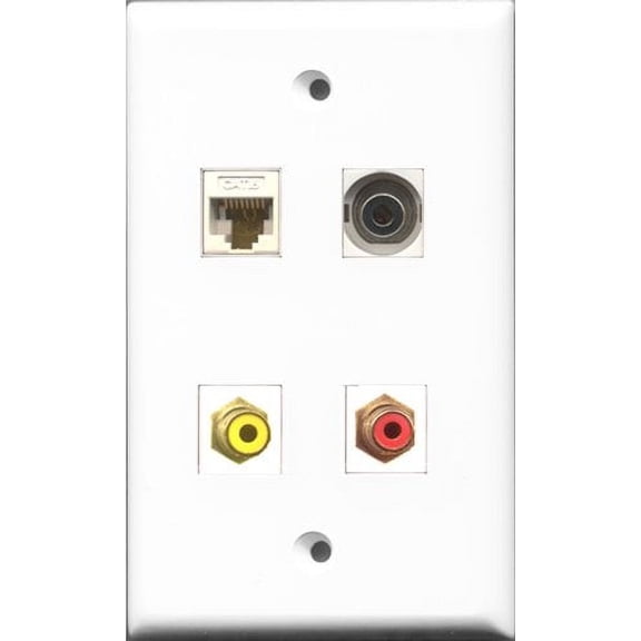 RiteAV 1 Port RCA Red and 1 Port RCA Yellow and 1 Port 3.5mm and 1 Port Cat6 Ethernet White Wall Plate