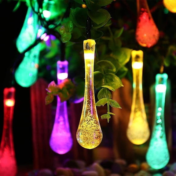 LINLIN Solar Water Drop String Lights,Waterproof LED Crystal Water Drop Fairy Lights Christmas Water Drop Lights for Outdoor Gardens Patio Homes Wedding Christmas Party