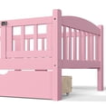 thumbnail image 5 of URTR Twin XL Size Montessori Platform Bed with Full-length Guardrails and 2 Drawers, Wooden Twin XL Low Profile Platform Bedframe with Cute Headboard for Bedroom, Pink, 5 of 9