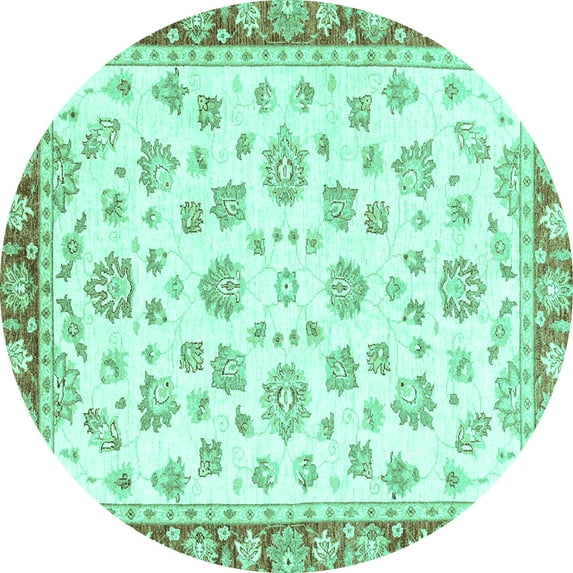 Ahgly Company Machine Washable Indoor Round Oriental Turquoise Blue Traditional Area Rugs, 7' Round