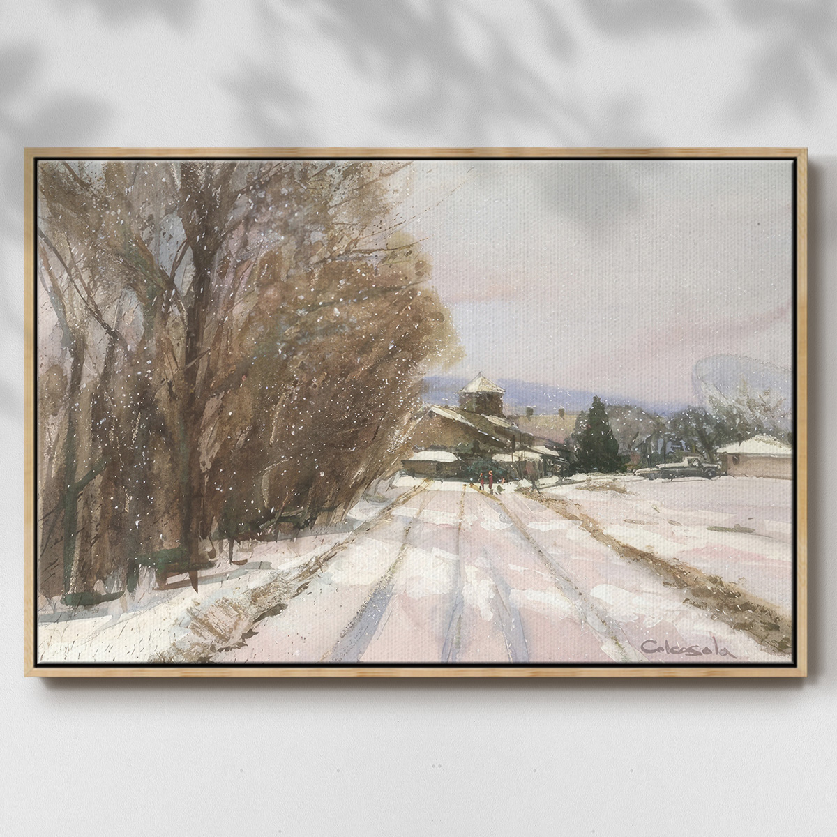 Indian Orchard Greek Orthodox Church - Framed Gallery Wrapped Holiday Canvas - 25 x 37 - Natural Wood Frame