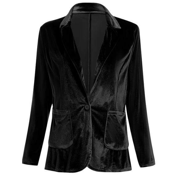 IBTOM CASTLE Women's Velvet Blazer Jacket Long Sleeve Lapel Open Front Cardigan Coat Casual Office Blazer Jacket Suits with Pockets L Black