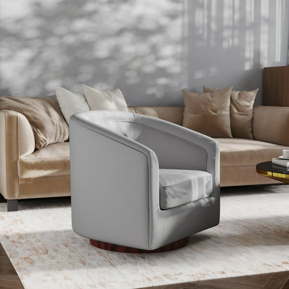 EMMA OLIVER Traditional Polyurethane Foam Steel Swivel Accent Chair, Gray