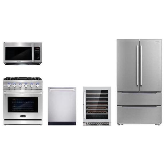 Cosmo 30" Range & Microwave w/ Vent Fan & Dishwasher & Wine Cooler & Fridge Set