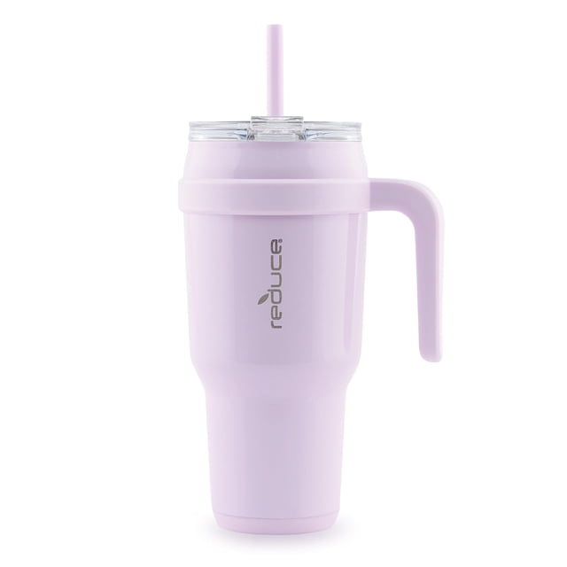 REDUCE Vaso de acero inoxidable con asa de 40 oz – Taza de viaje con aislamiento al vacío de doble pared, tapa a prueba de sudor y pajita reutilizable – Mantiene las bebidas frías durante 24 horas, se