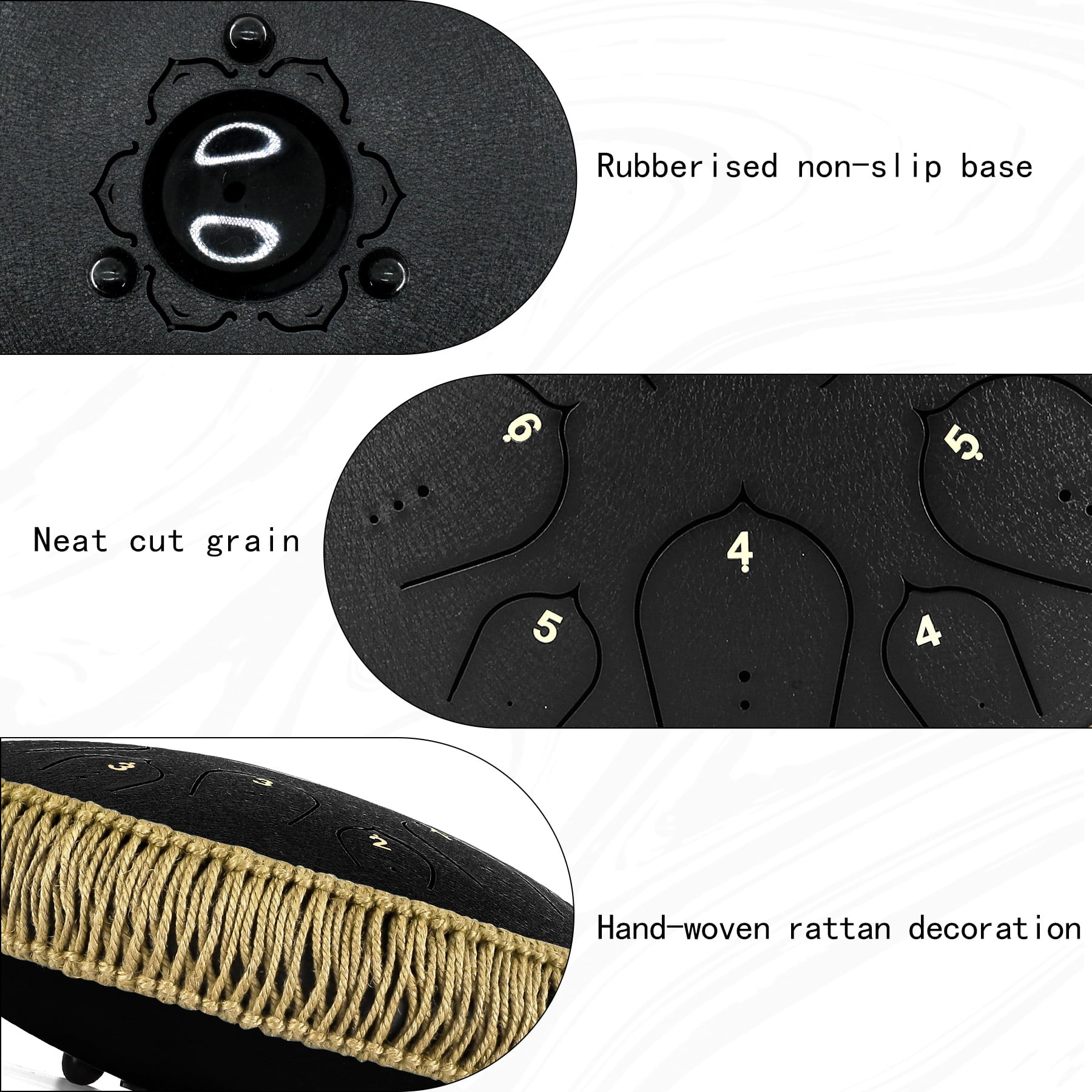 Steel Tongue Drum-14" 15 Note Tongue Pan Drums for Adults, D Major, Carry Bag, Black
