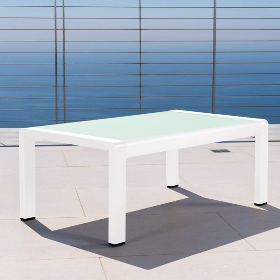 Miller Outdoor Aluminum Coffee Table with Tempered Glass Top, White