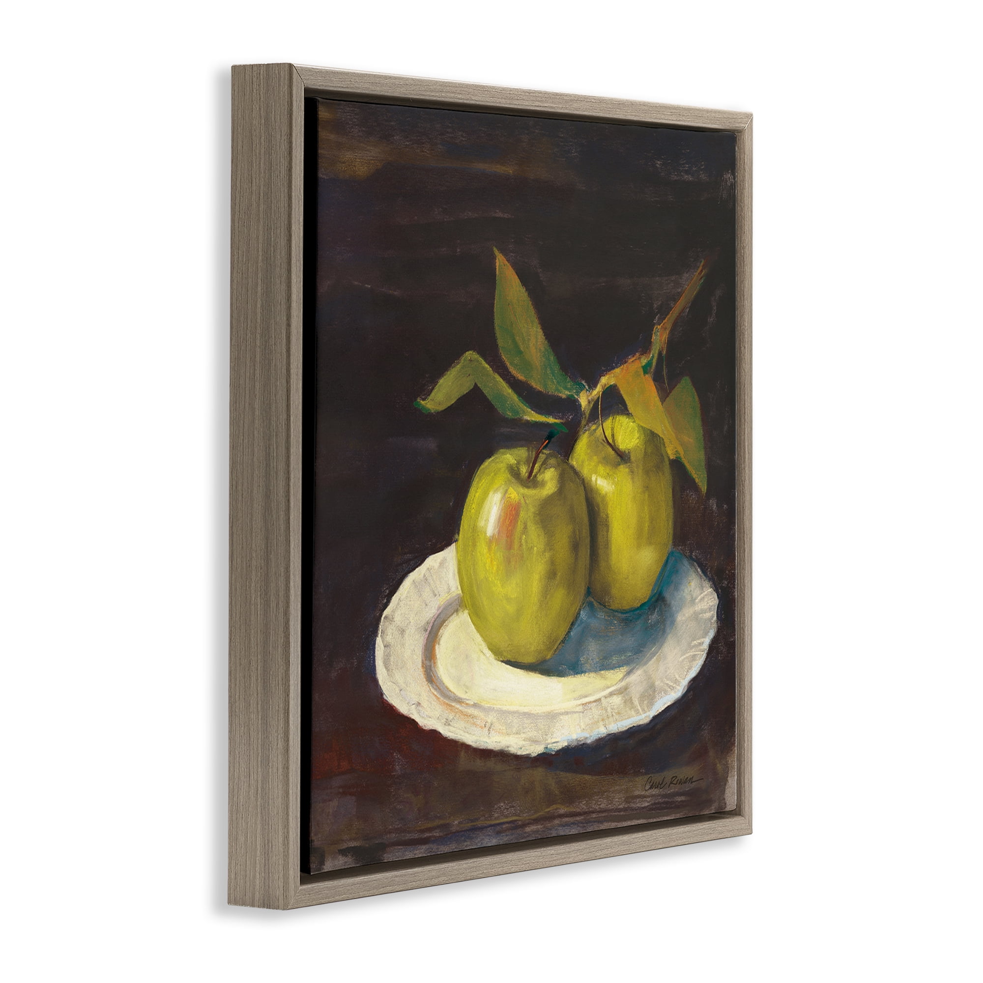 Stupell Industries Green Apple Still Life Food & Beverage Painting Brown Floater Framed Canvas Art Print Wall Art, 25 x 25