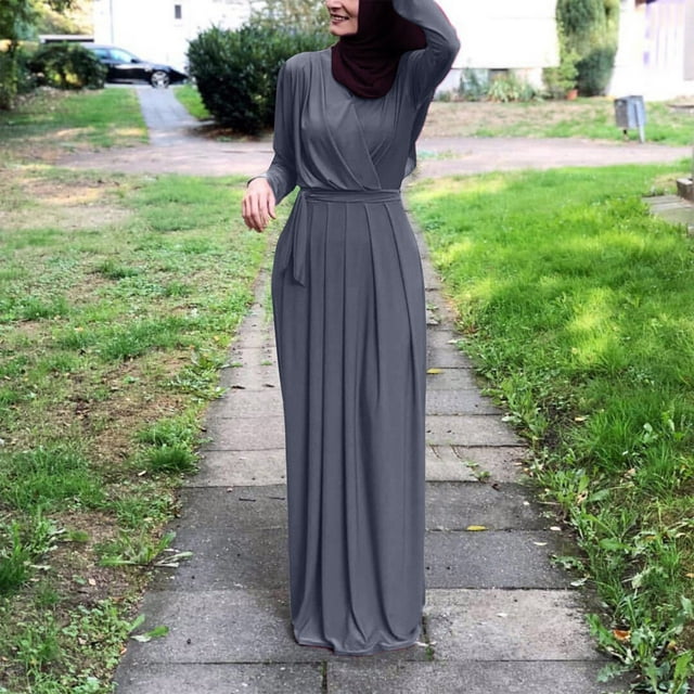 Gspmoly Robes Décontractées pour Femmes, Jupe Longue Ajustée au Tempérament Contrasté pour Femmes avec Empiècement en Feuille d'Or, Robe Musulmane, Robe, Robes de Travail pour Femmes, Articles en Liquidation