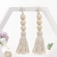 thumbnail image 5 of cuentas de madera con borlas para colgar en la pared, estilo rústico, de algodón, para rezar, para armario, porche, 5 of 5