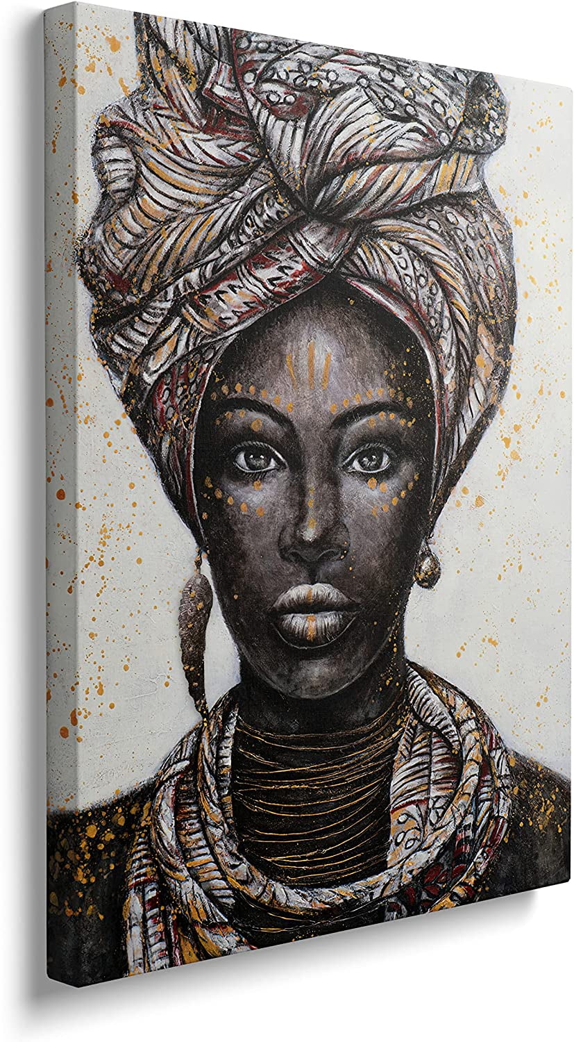 African American Wall Art - Framed Elegant Black Woman Canvas Wall Art ...