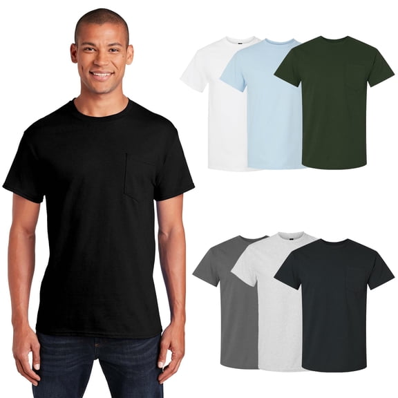Gildan Ultra Cotton Men's Pocket T-Shirt, Assorted Color, Short Sleeve Tee, Mix Pack of 6, Size-S