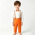 thumbnail image 3 of enyan Little Boy Clothes Suits Dress Shirt with Bow Tie Suspender Pants Gentleman Outfit Sets for Party, Prom, Wedding Orange,6-7 Years, 3 of 7