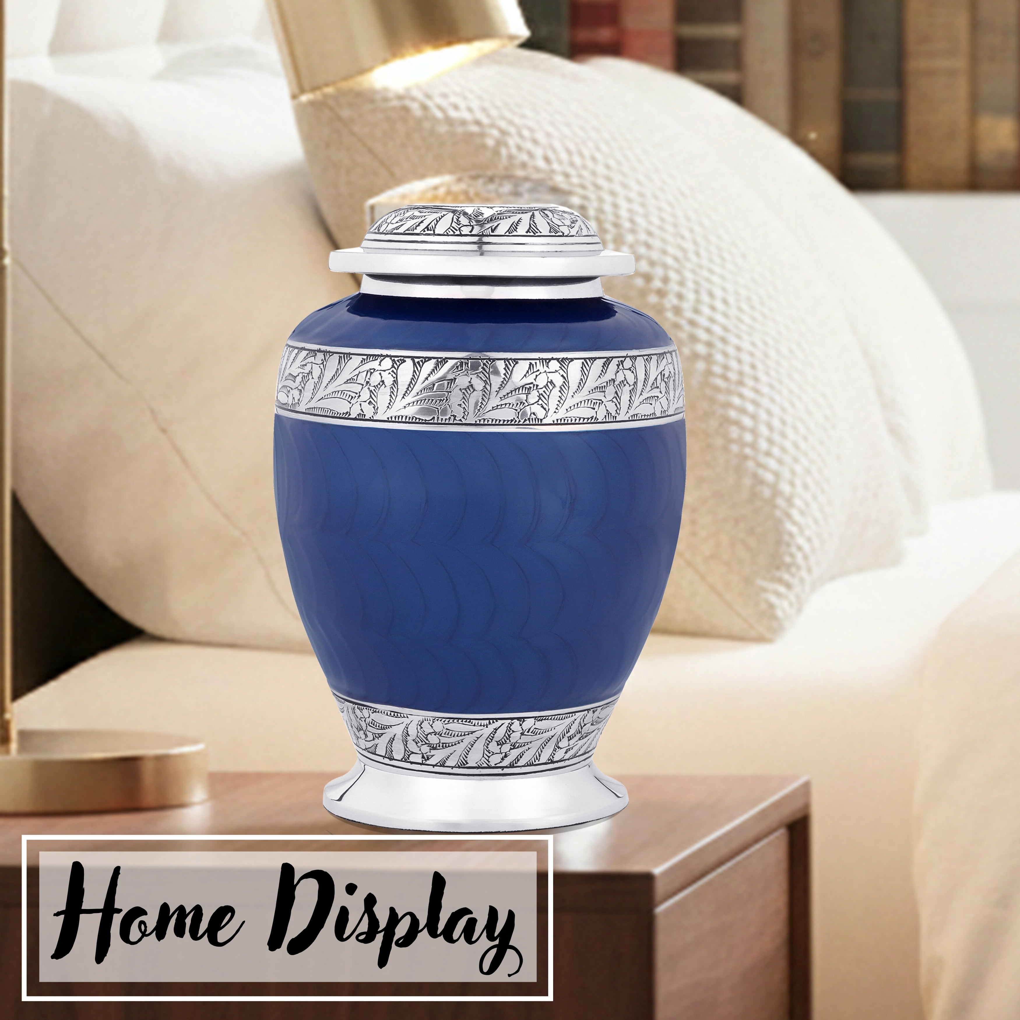 Aluminum Handcrafted Urn - Elegant Keepsake Holder for Adult Human Ashes (Ocean Blue & Pewter)