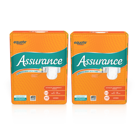 Assurance Unisex Incontinence Stretch Briefs with Tabs, Ultimate Absorbency, S/M (80 Count)