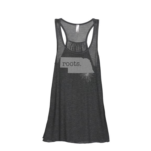 Thread Tank Home Roots State Nebraska NE Women's Sleeveless Flowy Racerback Tank Top Charcoal Small