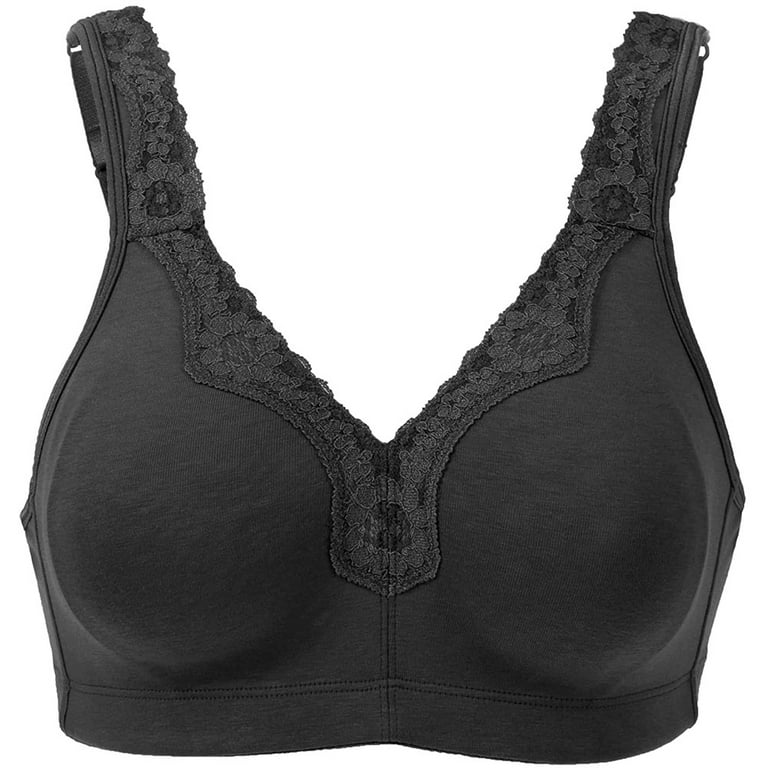 Ladies Cotton Full Coverage Wirefree Non-padded Lace Trim Plus Size Bra 34  - 50