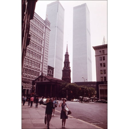 24"x36" Gallery Poster, Photograph of St. Paul's Chapel with the Towers of the World Trade Center in the Background