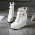 thumbnail image 4 of Lovskoo 2024 Women's Wedges Shoes Slope Heeled High Heels With Plush Thick Soles Short Snow Boots Lace Up Cotton Shoes White, 4 of 6