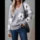 thumbnail image 4 of Suéteres para Mujer, Otoño, Bloque de Color, Acanalado, Volantes, Cuello en V, Corte Holgado, Suéter de Punto Y2k, Lindos Suéteres, Tops. Gris M, 4 of 8