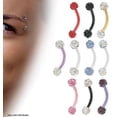 thumbnail image 2 of Eyebrow Ring 16G Anodized Titanium Curved Barbell CZ Gems Cartilage Tragus Rook, 2 of 2