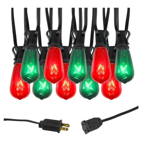 LumaBase Electric String Lights with 10 Red and Green Edison Light Bulbs