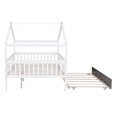 thumbnail image 6 of Full Size House Bed with Twin Size Trundle, Wooden Platform Bed Frame with Roof and Safety Guardrail, Playhouse Tent Bed with Slats Support for Kids Teens Adults, Can be Decorated, White, 6 of 7