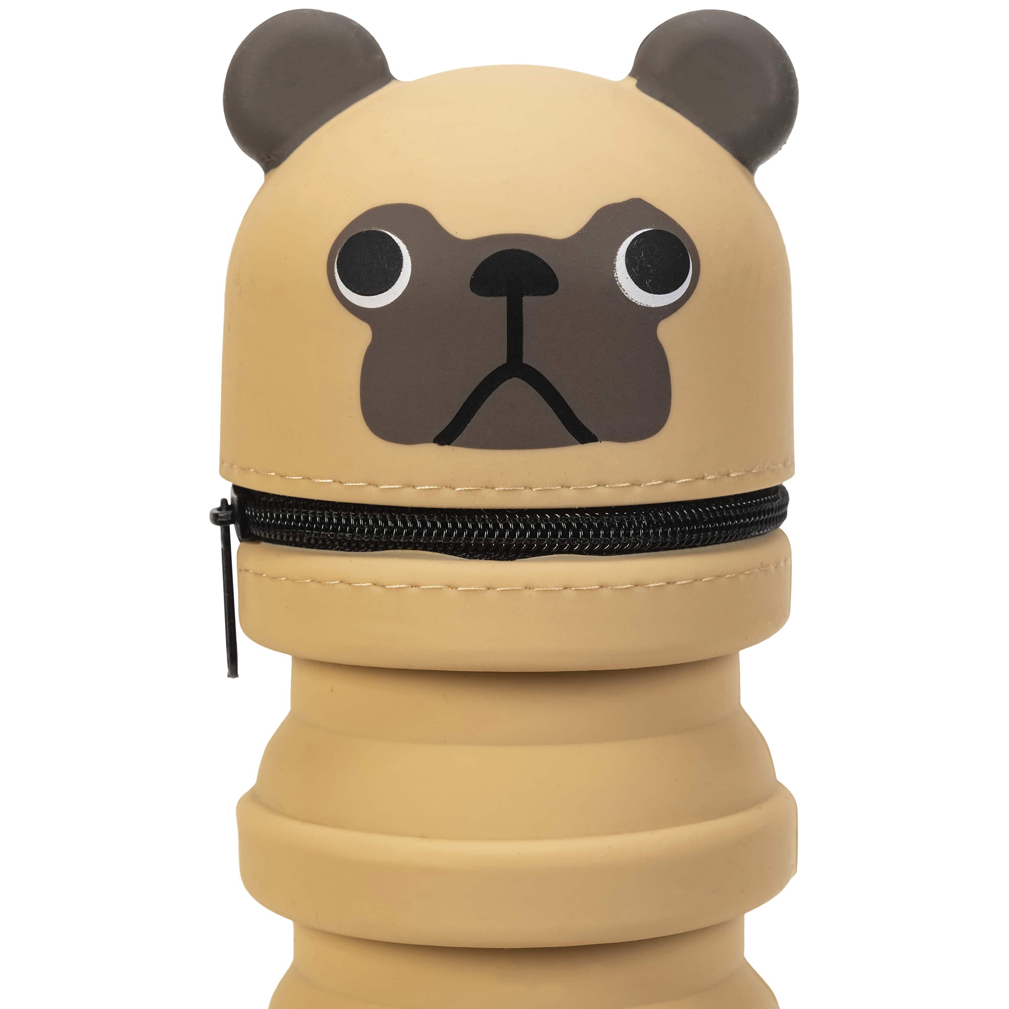 Little Yellow Bicycle: Retractable Pencil Case - Pug - Playful Brown Dog Character, Zipper Carry Pouch, Silicone, School Supplies & Utensil Storage