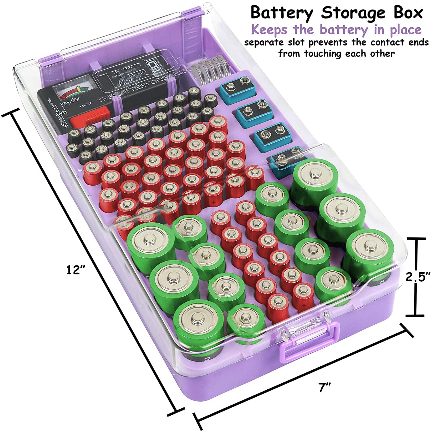 The Battery Organizer Storage Case with Hinged Clear Cover, Includes A Removable Battery Tester, Holds 180 Batteries Various Sizes Red