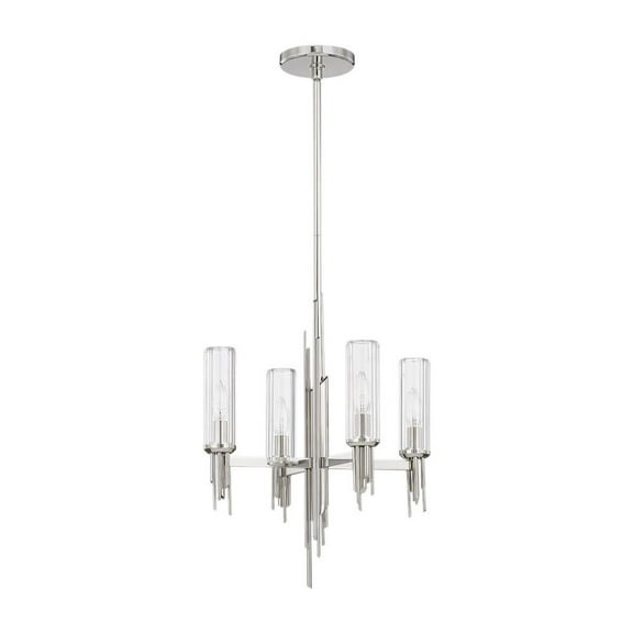 Kuzco Lighting Torres 18" Chandelier Clear Ribbed Glass 4X40W E12 Polished Nickel/Clear Ribbed