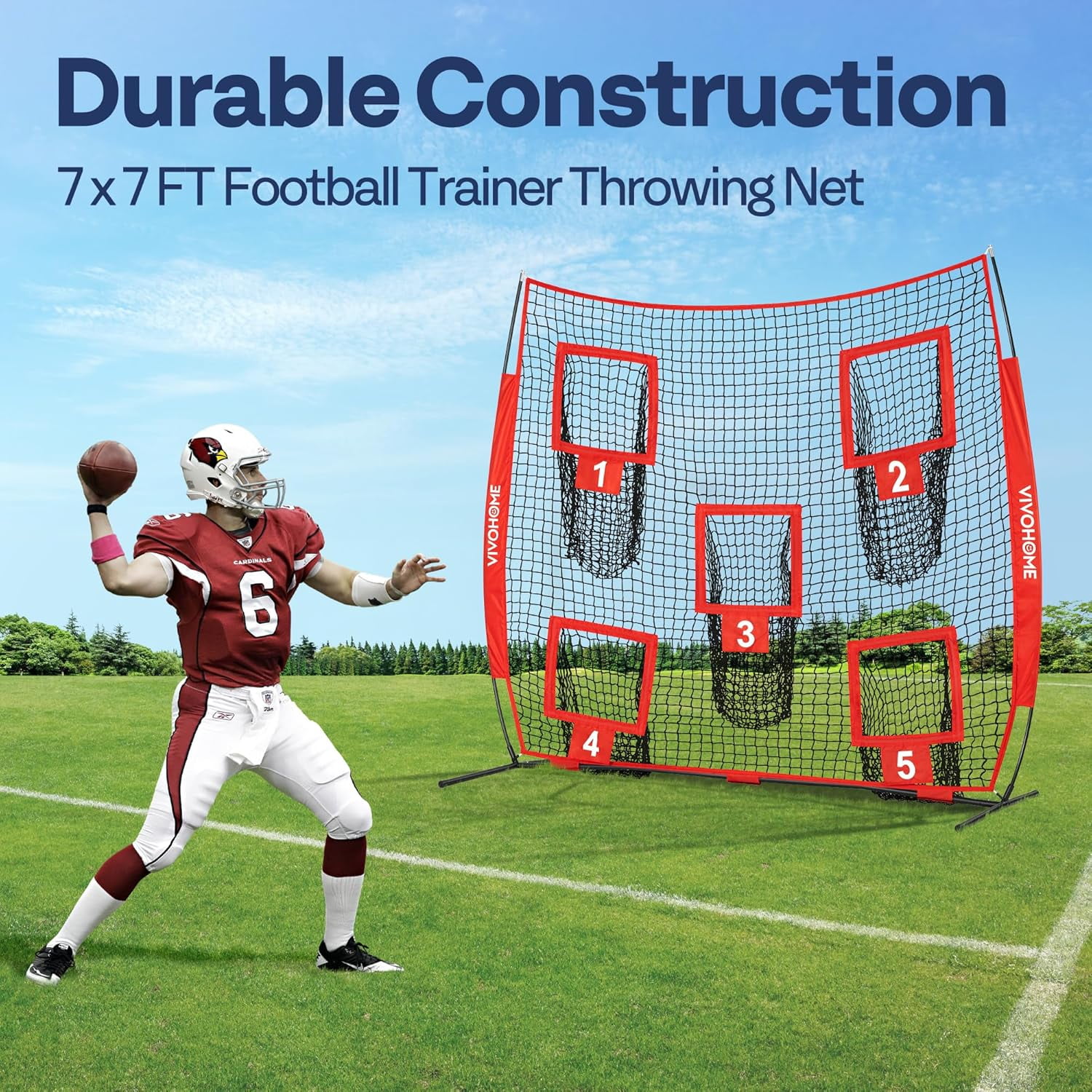 SPECSTAR Football Throwing Net, 7 x 7 ft Football Practice Net with 5 Throwing Target, Quarterback Training Equipment for Improving Throwing Accuracy, Includes Carry Bag