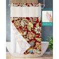 thumbnail image 2 of No Hook Shower Curtain with Snap in Liner, Vintage Paisley Flowers Traditional Floral Red Background Shower Curtains for Bathroom, Washable Shower Curtain Liner Set with Mesh Top Window, 36"x78", 2 of 6