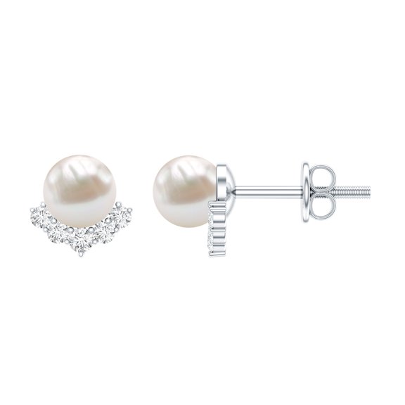 Rosec Jewels Cultured Freshwater Pearl Stud Earrings for Women - AAA Quality - Pearl Diamond Earrings - with Jewelry Box, 925 Sterling Silver