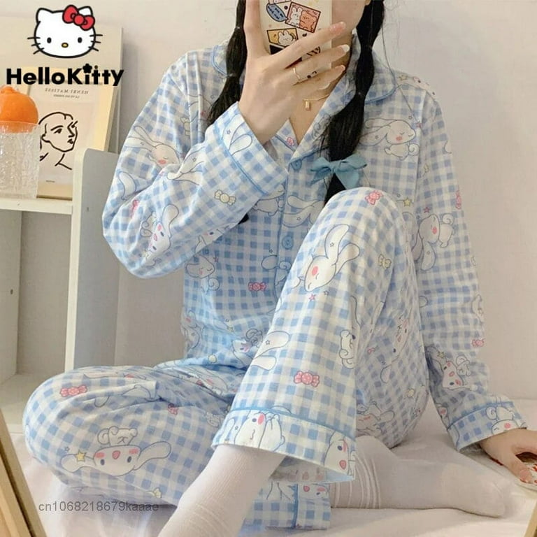 Sanrio Cinnamoroll Kawaii Girls Pyjamas Women s Spring Autumn Pants Trousers Shirts Cotton Plaid Pajamas Korean Y2k Aesthetic Walmart