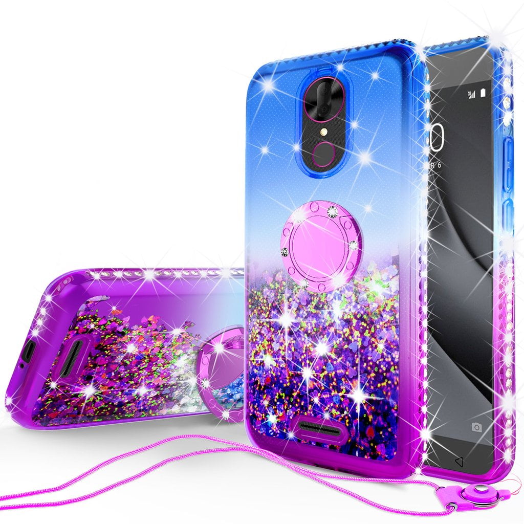 T Mobile Revvl Plus Case Coolpad Revvl Plus Tmobile Revvl Case Ring Stand Glitter Liquid Quicksand Waterfall Floating Flowing Sparkle Bling Diamond Girls Cute Case Hot Pink Blue Walmart Com