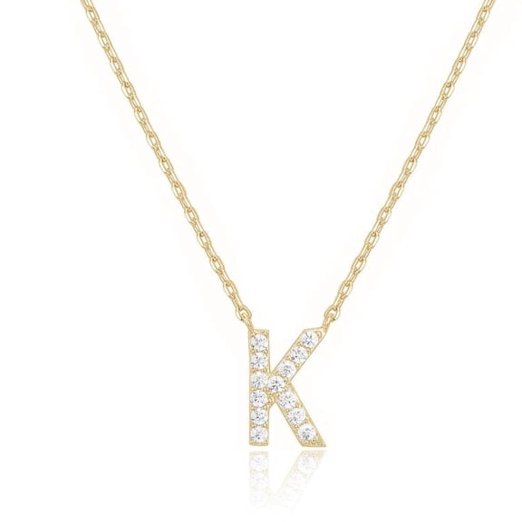18K Yellow Gold Alphabet Created White Sapphire Necklace, 18 inches plated by Paris Jewelry