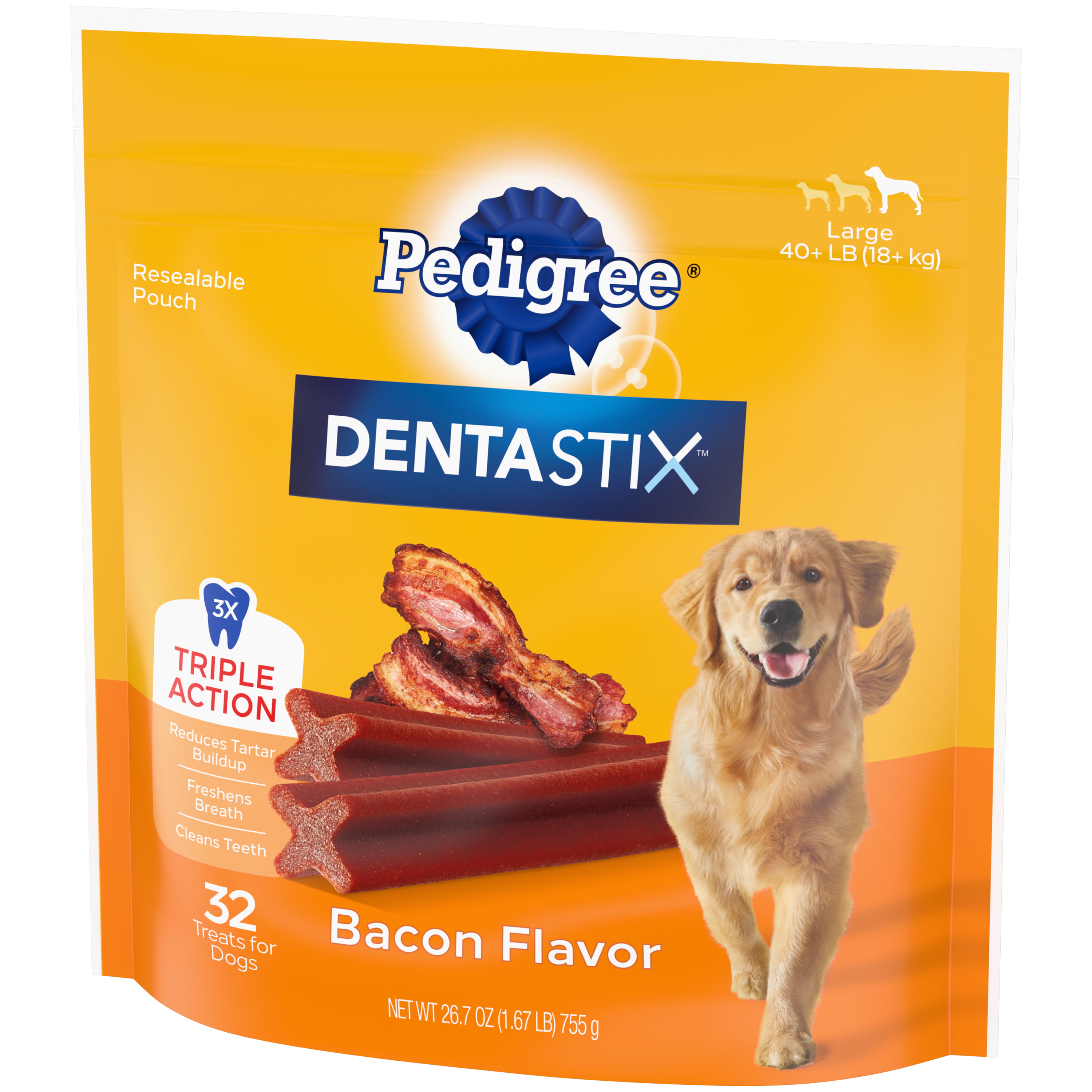 Pedigree Dentastix Bacon Flavor Large Dental Bones Treats for Dogs, 1.72 lb. Pack (32 Treats) - 2