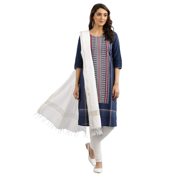 Round Neck Printed Kurta - Medieval Blue-Medium