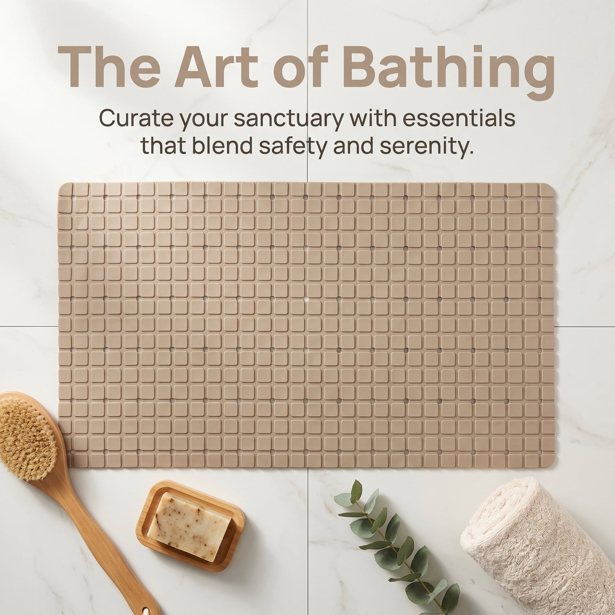 Unique Bargains Non-Slip Bathtub Mat with Strong Suction Cup and Quick Dry Brown 28" x 16"