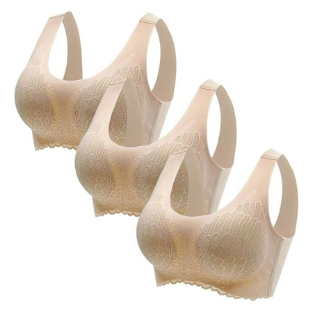 Gvdentm Womens Lace Bras 3PC T Shirt Bra Comfort Push Up Bras No Underwire Full Coverage Bralettes(G M)