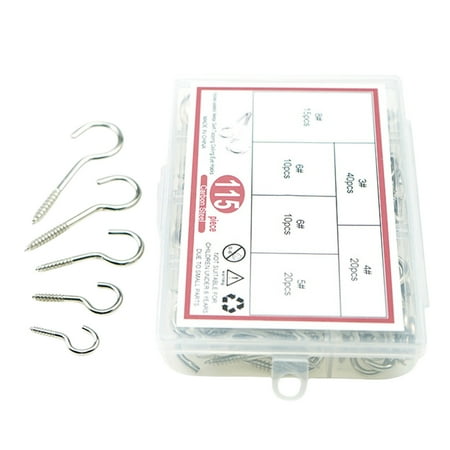 115pcs Metal Ceiling Hook Comprehensive Silver Steel Hook Practical Screw Hooks for Organizing Kitchenwares and Tools