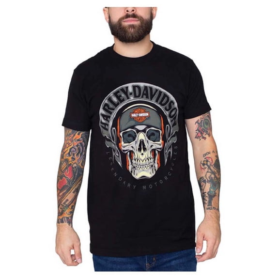 Harley-Davidson Men's Skull Bandana Short Sleeve Crew-Neck T-Shirt - Black (L), Harley Davidson